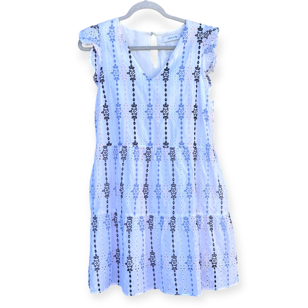 Greylin Eyelet Embroidered Poplin Cotton Mini Dress White Size Medium NWOT
